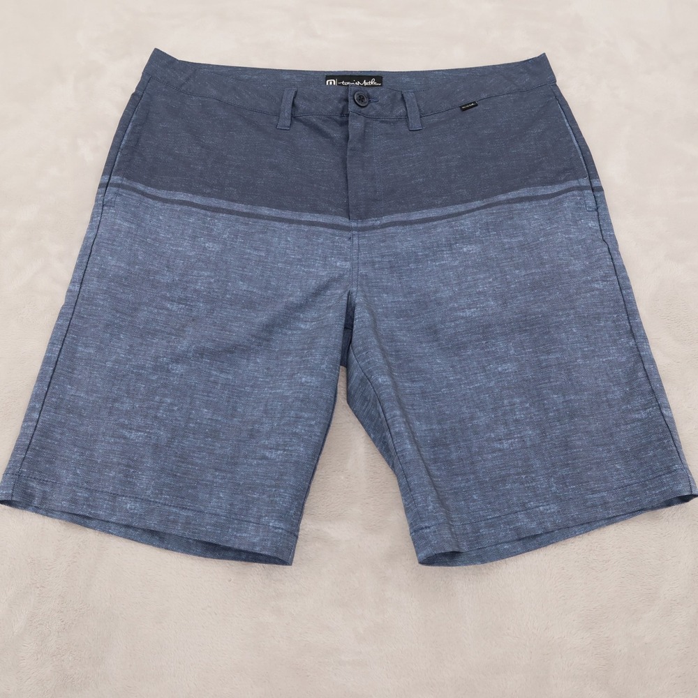 TravisMathew Mens Blue Heathered Hybrid Golf Shorts Size 38 Stretch Colorblock